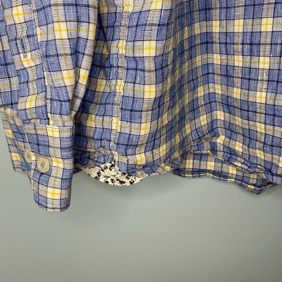 Tommy Bahama Shirt Mens Large Blue Plaid Linen Blend Long Sleeve Logo - Picture 7 of 9